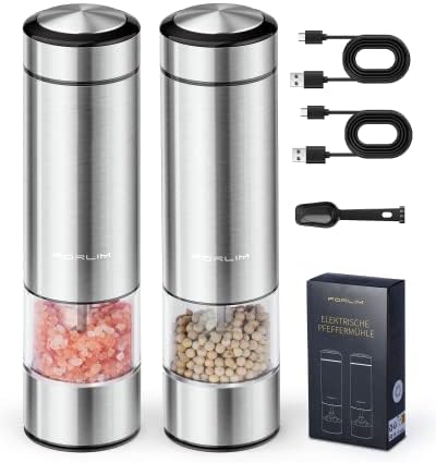  Electric Salt And Pepper Grinder Set Battery Operated, Automatic One Handed Operation Salt And Pepper Mill, Stainless Steel Electric Pepper Shaker With Light, Adjustable Ceramic Grinder - 2 Pcs