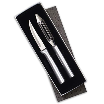  Ada Cutlery Stainless Steel Paring Knife And Vegetable Peeler – Pare And Peel Gift Set With Brushed Aluminum Handles