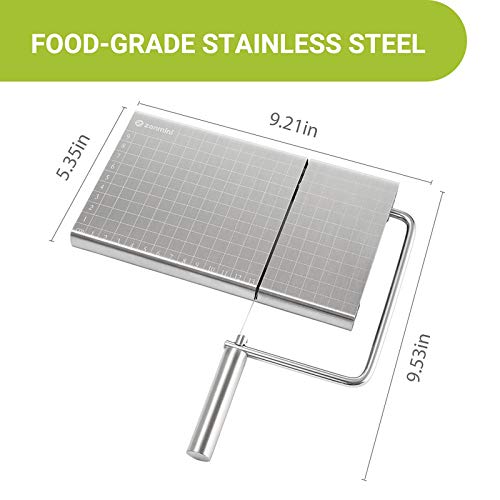 Zanmini Cheese Slicer, Stainless Steel Cheese Cutter With Accurate Size Scale, Wire Cheese Slicer For Cheese Butter, Equipped With 4 Replaceable Cheese Slicer Wires