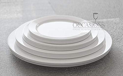 " OCCASIONS " 120 Plates Pack, Heavyweight Disposable Wedding Party Plastic Plates (10.5'' Dinner Plate, Plain White)