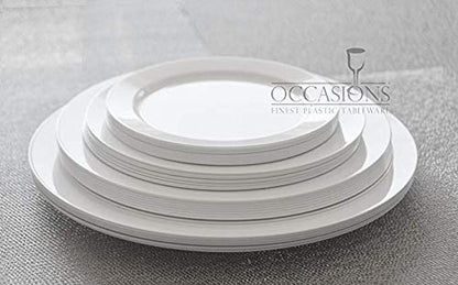  " OCCASIONS " 120 Plates Pack, Heavyweight Disposable Wedding Party Plastic Plates (10.5'' Dinner Plate, Plain White)