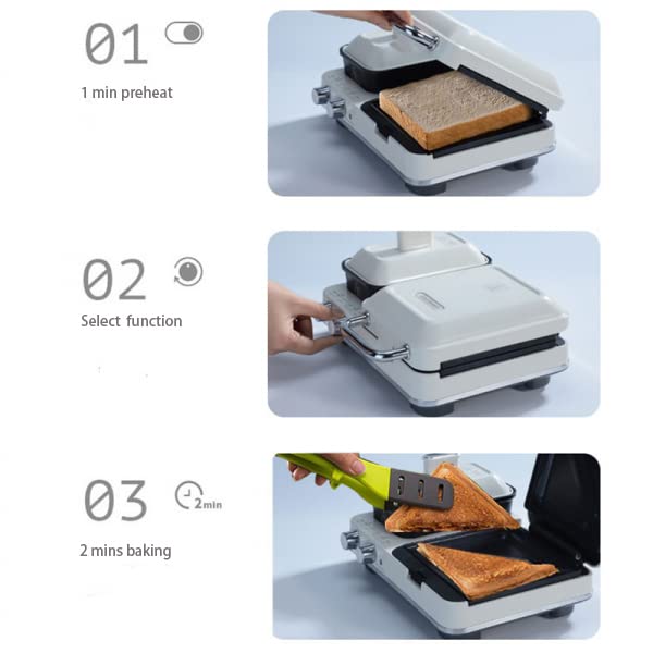  Oydeem 4-in-1 Breakfast Station, Multifunctional Breakfast Maker, Sandwich Maker With Egg Boiler, Panini Press Grill, Waffle Maker & Steamer, 2 Individual Portions, Nonstick,1000W, White
