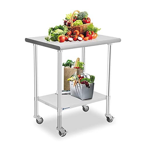  Stainless Steel Table, 30 X 24 Inches Prep & Work Table With Caster Backsplash And Adjustable Undershelf Metal Utility Workstations For Commercial Kitchen Or Restaurant Supplies