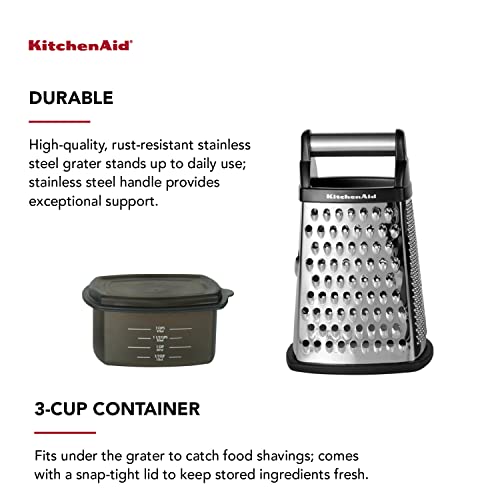 KitchenAid Gourmet 4-Sided Stainless Steel Box Grater With Detachable Storage Container, 10 Inches Tall, Black