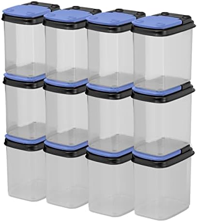  Bits & Bolts Stackable Plastic Storage Bins – Flip Top Organizer | Great For Food Storage, Pantry, Crafts, Toys, Small Hardware & More | Storage Containers With Blue Lids, 12 Pack
