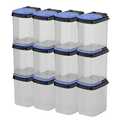  Bits & Bolts Stackable Plastic Storage Bins – Flip Top Organizer | Great For Food Storage, Pantry, Crafts, Toys, Small Hardware & More | Storage Containers With Blue Lids, 12 Pack