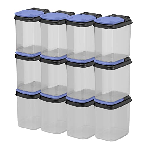  Bits & Bolts Stackable Plastic Storage Bins – Flip Top Organizer | Great For Food Storage, Pantry, Crafts, Toys, Small Hardware & More | Storage Containers With Blue Lids, 12 Pack