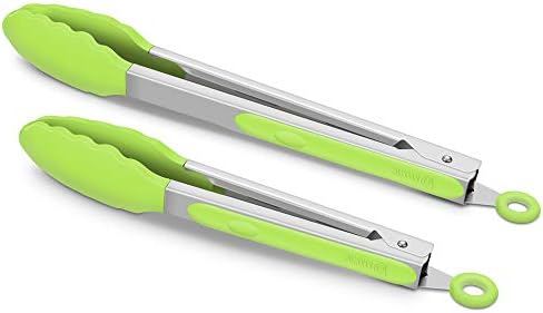  2 Pack Black Kitchen Tongs, Premium Silicone BPA Free Non-Stick Stainless Steel BBQ Cooking Grilling Locking Food Tongs, 9-Inch & 12-Inch