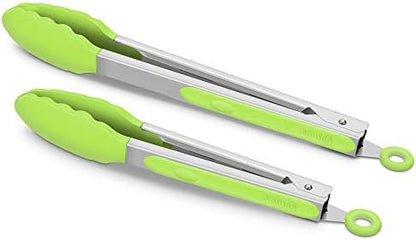  2 Pack Black Kitchen Tongs, Premium Silicone BPA Free Non-Stick Stainless Steel BBQ Cooking Grilling Locking Food Tongs, 9-Inch & 12-Inch