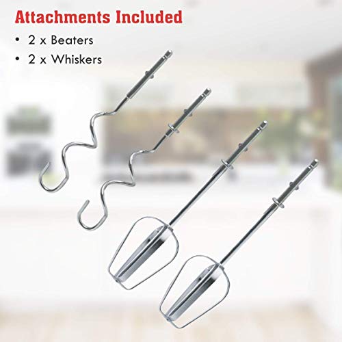  7-Speed 180-Watt Super Hand Mixer Blender | With 2xWhiskers & 2xBeaters (White)