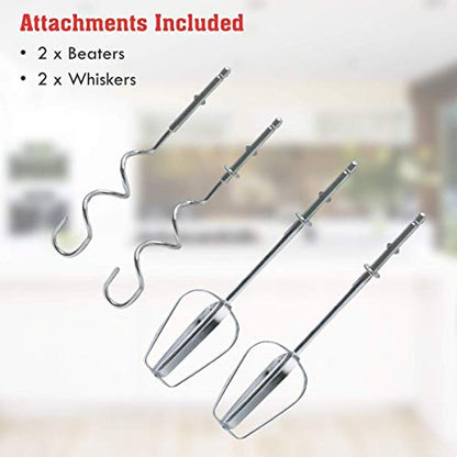  7-Speed 180-Watt Super Hand Mixer Blender | With 2xWhiskers & 2xBeaters (White)