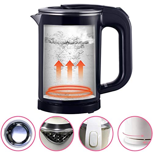  0.5L Small Electric Kettle - Portable Mini Stainless Steel Travel Kettle - Water Touch Inner Surface Without Plastic & Cool Touch Outer Surface (Dark Blue)