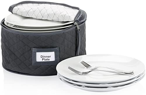  Fine China Storage - Set Of 4 Quilted Cases For Dinnerware Storage. Sizes: 12" - 10" - 8.5" And 7" Long - Gray - Quilted Fabric Container With 48 Felt Plate Separators Included