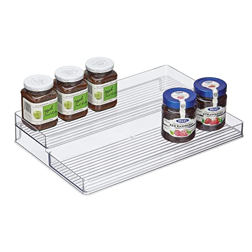  MDesign Plastic Kitchen Food Storage Organizer 2-Tiered Shelves, Spice Holder Rack Steps For Cabinet, Cupboard, Counter, Pantry - Holds Seasoning, Canned Food, Condiments - Ligne Collection - Clear