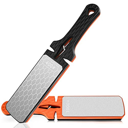  Diamond Sharpening Stone, 5-In-1 Knife Sharpening Stone Double-Sided 400/1000 Grit Honeycomb Surface Knife Sharpener Stone Whetstone Ceramic &Tungsten Steel Scissors Knives