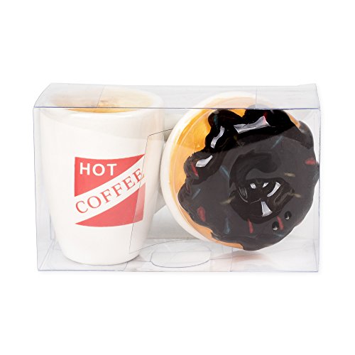  Hot Coffee And Donut Ceramic Salt And Pepper Shakers, 2 X 2 Inches, Multicolor