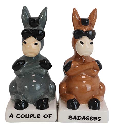  Ceramic A Couple Of Badasses Brown And Gray Jackass Donkeys With Shades Magnetic Salt And Pepper Shakers Set Figurines Party Kitchen Tabletop Country Farm Collectible Decorative Accents
