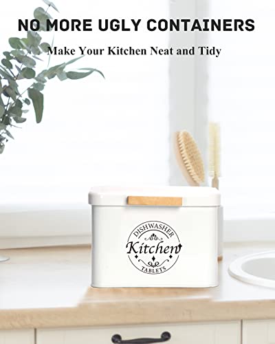  Dishwasher Pod Container With Hinged Lid. Farmhouse Metal Dishwaser Pods Holder For Kitchen Cabinet Organizer. Modern Kitchen Decor And Accessories. Dishwasher Detergent Tablet Storage(Cream)