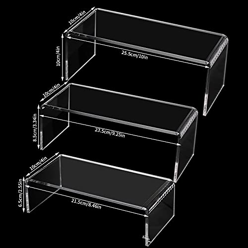  3 Pack Large Clear Acrylic Riser Set, Acrylic Display Risers Shelf Showcase Fixtures For Jewelry Display Stand, 5mm Thickness (3 Sizes A)
