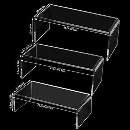  3 Pack Large Clear Acrylic Riser Set, Acrylic Display Risers Shelf Showcase Fixtures For Jewelry Display Stand, 5mm Thickness (3 Sizes A)