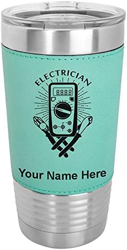  20oz Vacuum Insulated Tumbler Mug, Electrician, Personalized Engraving Included (Faux Leather, Blue)