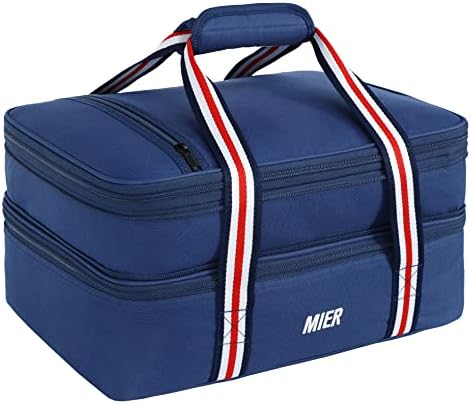  Insulated Double Casserole Carrier Thermal Lunch Tote For Potluck Parties, Picnic, Beach, Fits 9 X 13 Inches Casserole Dish, Expandable By Mid Zipper, Orange