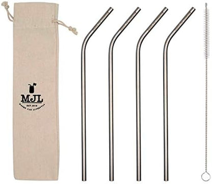  Combo Pack Thin Bent Stainless Steel Straws For Mason Jars (6 Pack + Cleaning Brush + Cloth Bag)