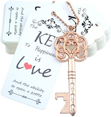  52pcs Vintage Skeleton Key Bottle Opener Wedding Party Favor Guest Souvenir Gift Set With Tag Card And Keychain(Antique Copper)