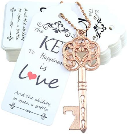  52pcs Vintage Skeleton Key Bottle Opener Wedding Party Favor Guest Souvenir Gift Set With Tag Card And Keychain(Antique Copper)