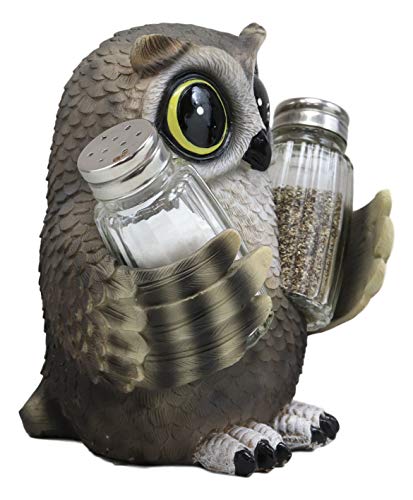  Whimsical Owlet Baby Owl With Big Round Eyes Glass Salt And Pepper Shakers Holder Display Figurine Set 6" Tall Wildlife Whispering Forest Spirit Nocturnal Birds Sculpture Home Decor Accent