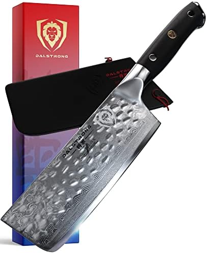  ALSTRONG Nakiri Vegetable Knife - 6" - Shogun Series X - Japanese AUS-10V Super Steel - Damascus - Hammered Finish - Sheath Included
