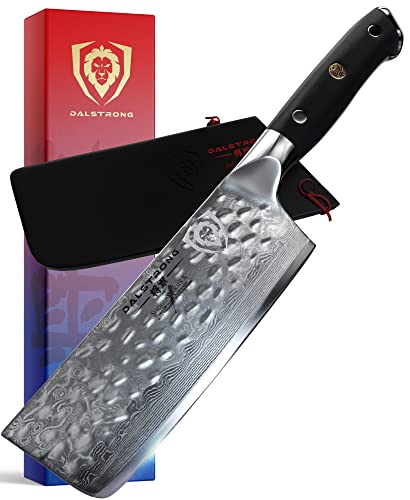  ALSTRONG Nakiri Vegetable Knife - 6" - Shogun Series X - Japanese AUS-10V Super Steel - Damascus - Hammered Finish - Sheath Included