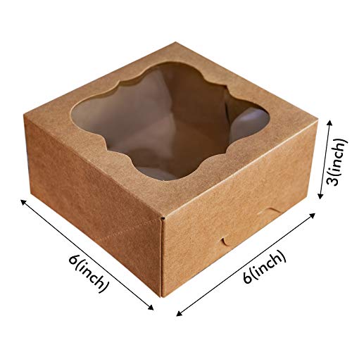  6"x6"x3"Brown Bakery Boxes With Pvc Window For Pie And Cookies Boxes Small Natural Craft Paper Box 6x6x3inch,Pack Of 15