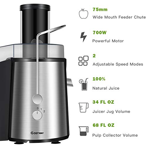  Juice Extractor, 75MM Wide Mouth Stainless Steel Juicer Machines, 2-Speed Setting High Speed Masticating Juicer Machine For Fruits And Vegetable With Slag Pot And Juice Jug, BPA-Free