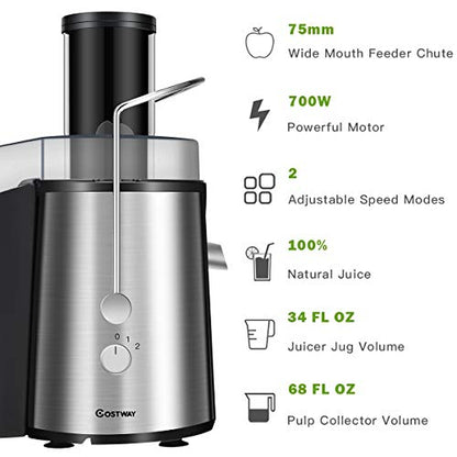  Juice Extractor, 75MM Wide Mouth Stainless Steel Juicer Machines, 2-Speed Setting High Speed Masticating Juicer Machine For Fruits And Vegetable With Slag Pot And Juice Jug, BPA-Free