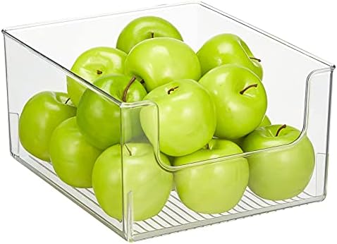  Modern Plastic Open Front Dip Storage Organizer Bin Basket For Kitchen Organization - Shelf, Cubby, Cabinet, And Pantry Organizing Decor - Ligne Collection - Clear