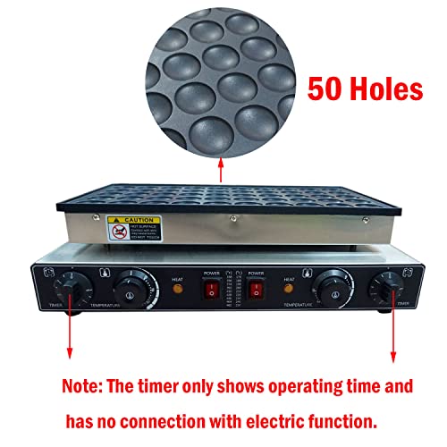  50 Holes Dutch Pancake Maker, Non-stick Dorayaki Maker, Commercial Electric Mini Pancake Iron Muffin Machine - For Bakery Home Kitchen Restaurant Snack Bar (US Plug 110V)