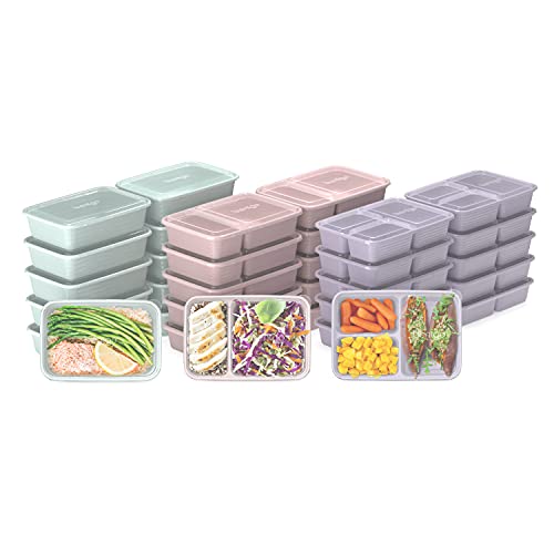 ® Prep 60-Piece Meal Prep Kit - 1, 2, & 3-Compartment Containers With Custom Fit Lids - Microwaveable, Durable, Reusable, BPA-Free, Freezer & Dishwasher Safe Storage Containers (Floral Pastels)