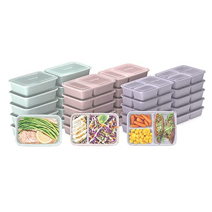  ® Prep 60-Piece Meal Prep Kit - 1, 2, & 3-Compartment Containers With Custom Fit Lids - Microwaveable, Durable, Reusable, BPA-Free, Freezer & Dishwasher Safe Storage Containers (Floral Pastels)
