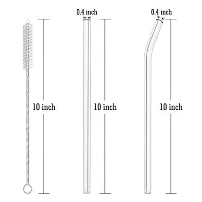  8 Pack Reusable Glass Drinking Straws - 10" X 10 Mm - Smoothie Straws For Milkshakes, Frozen Drinks, Smoothies, Bubble Tea - Environmentally Friendly