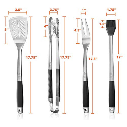  4-Piece Stainless Steel BBQ Tool Utensil Set - Professional Grade Barbecue Accessories