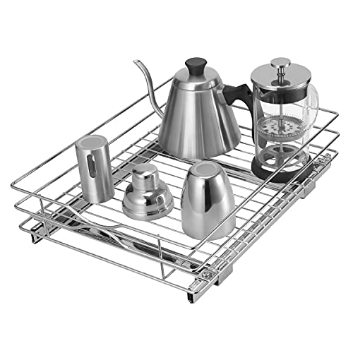  Pull Out Cabinet Drawer Organizer,Heavy Duty Slide Out Pantry Shelves Sliding Drawer Storage For Kitchen,Bathroom,Home,Wire Frame, Chrome Finish
