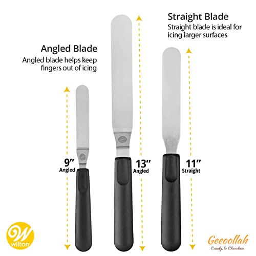  Wilton Spatula Set Cake Decorating Supplies – Set Of 3 Offset Spatula Cake Decorating Tools – Stainless Steel Blade Spatulas For Kitchen Use – Frosting Spatula For Cookie Icing, Cupcakes, Fondant