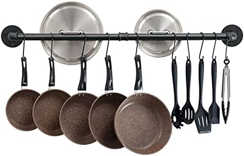  OROPY 39 Inch Pot Bar Rack Wall Mounted Detachable Pans Hanging Rail Kitchen Lids Utensils Hanger With 14 S Hooks Black