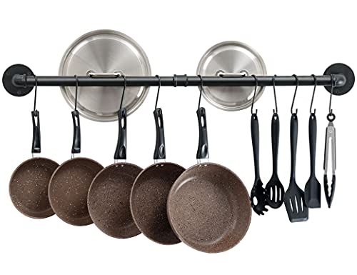  OROPY 39 Inch Pot Bar Rack Wall Mounted Detachable Pans Hanging Rail Kitchen Lids Utensils Hanger With 14 S Hooks Black