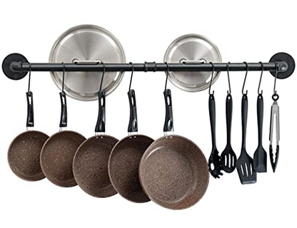  OROPY 39 Inch Pot Bar Rack Wall Mounted Detachable Pans Hanging Rail Kitchen Lids Utensils Hanger With 14 S Hooks Black