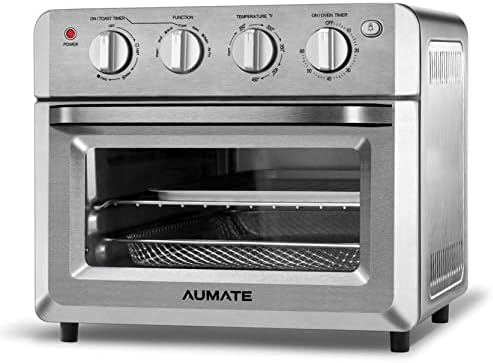  AUMATE Kitchencore Air Fryer Toaster Oven Combo, 19 QT 7 In 1 Large Capacity Convection Oven Countertop, Oilless Air Fryers Oven, Includes Baking Pan, Oven Rack, Fry Basket, Crumb Tray, 1550W, Black