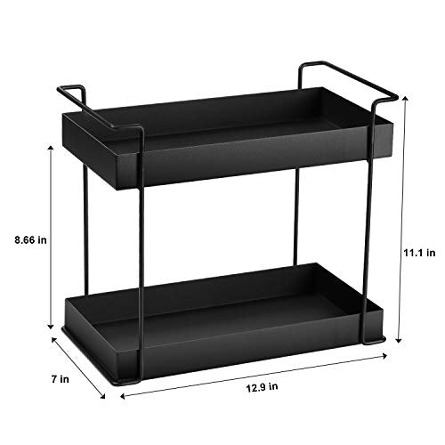  WINNER H 2 Tier Wrought Iron Standing Rack, Cosmetic Organizer Holder, Bathroom Countertop Trays, Kitchen Tray, Small Household Items Organizer Shelf(Black)