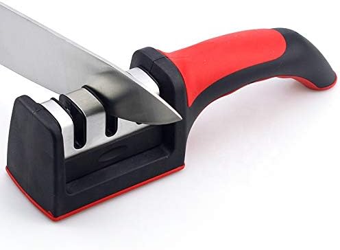  Professional Premium 3-Stage Chef Kitchen Knife Sharpener. Quick And Easy Sharpening, Straightening, And Polishing Of Chef Blades And Kitchen Knives. Includes Cut-Resistant Glove & Bookmark