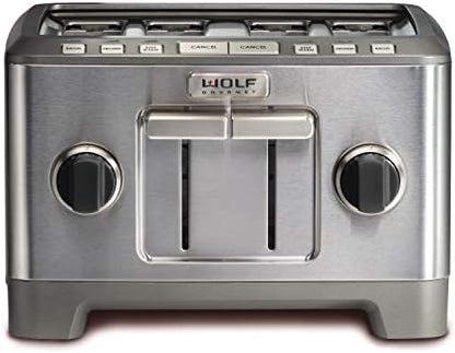  Olf Gourmet 4-Slice Extra-Wide Slot Toaster With Shade Selector, Bagel And Defrost Settings, Red Knob, Stainless Steel (WGTR154S)